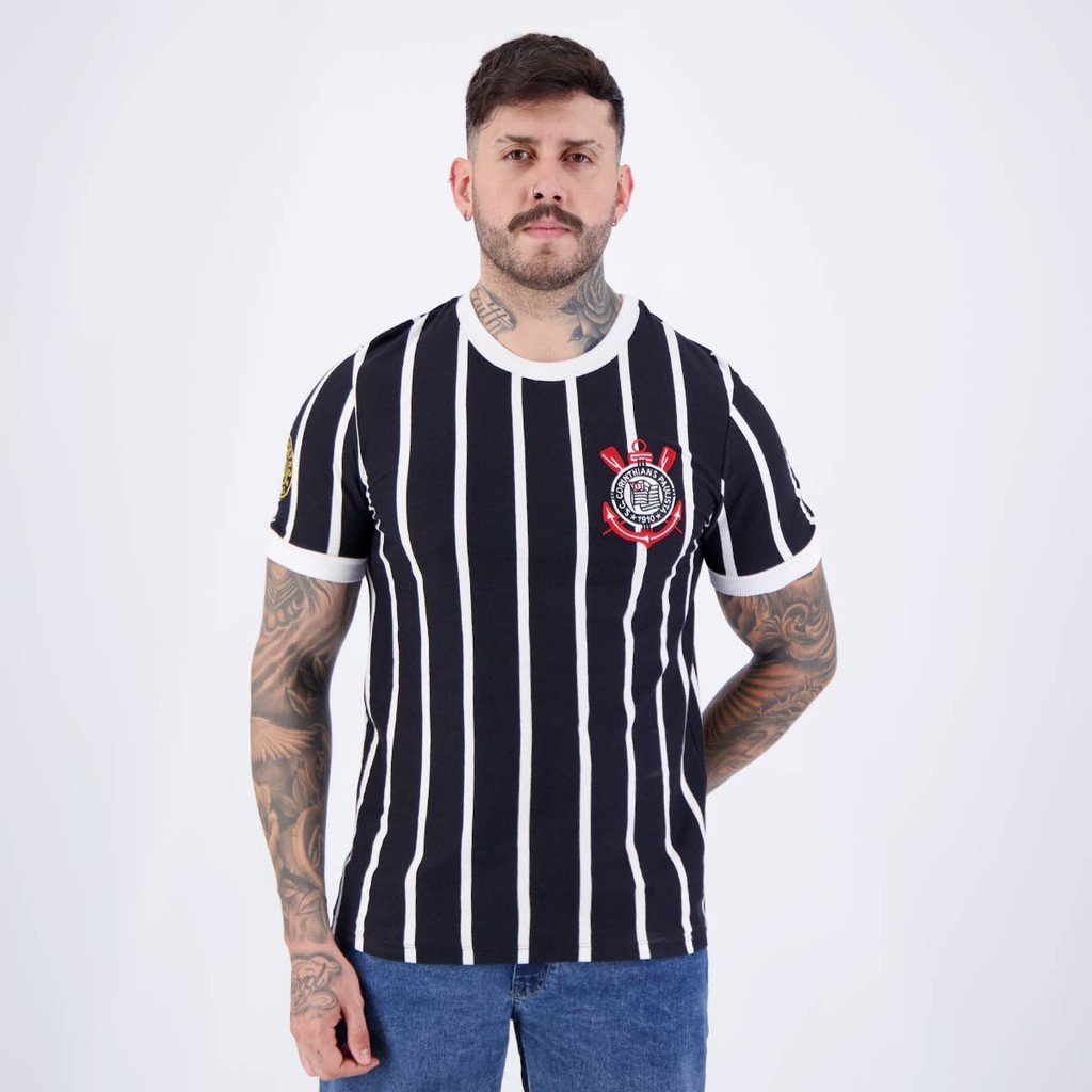 Camisa Corinthians Democracia Retrô Preta e Branca em Oferta na Shopee