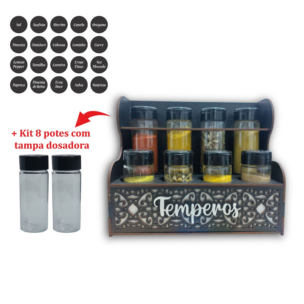 Porta Temperos Condimentos + Kit de Potes com Tampa Dosadora em Oferta na Shopee
