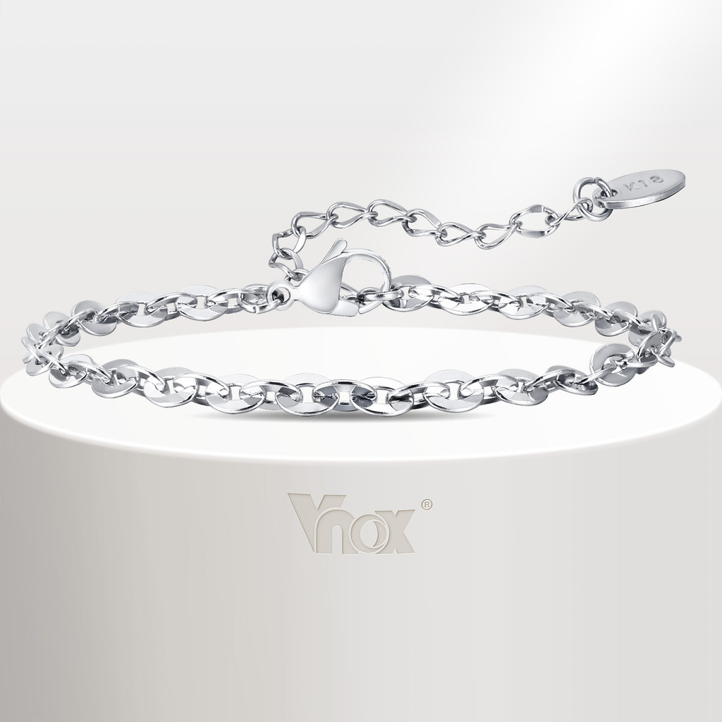Pulseiras De Corrente Labial Vnox 3.5 Mm Para Mulheres E Casal , Simples Ajustáveis De Aço Inoxidável , Joias Charmosas em Oferta na Shopee