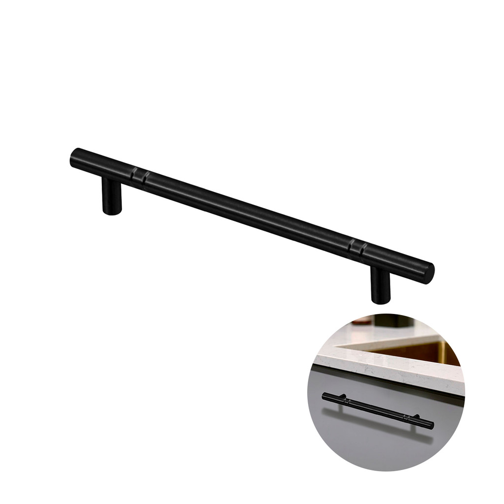 Puxador Haste Redondo Preto Com Friso 320 Mm / 36,5 Cm Para Gavetas - Mk