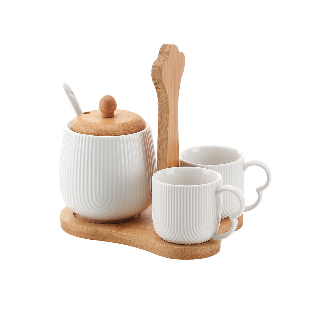 Jogo de Xícaras Oásis Café 90ml Com Açucareiro e Suporte Em Bambu em Oferta na Shopee