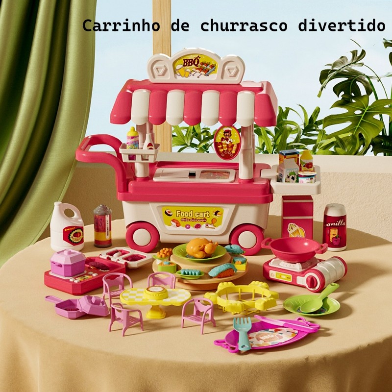 Kit Com 56 PEÇAS Cozinha Infantil Brinquedo Faz De Conta Master Chef Carrinho de churrasco