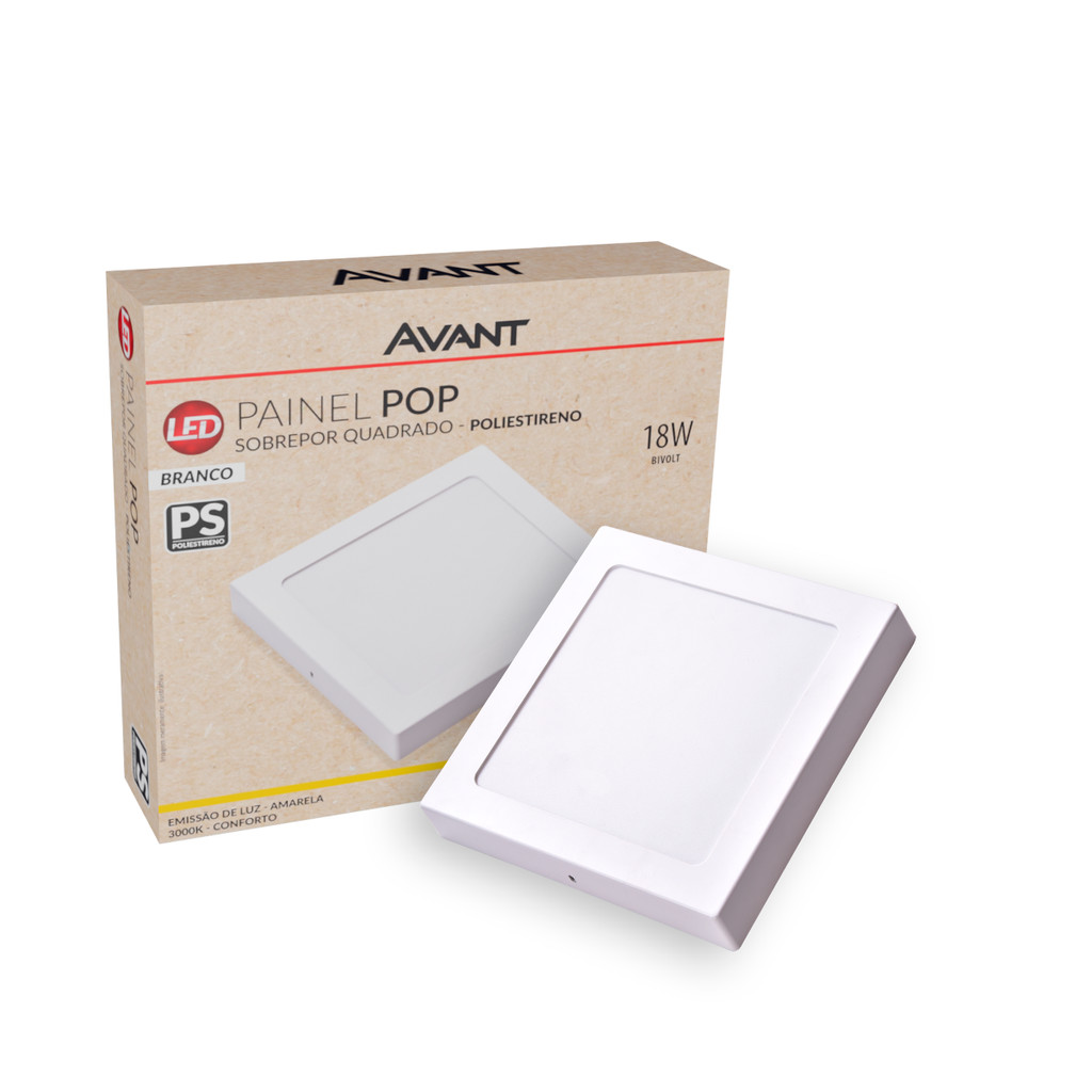 Kit 10 Painel Plafon Led Pop Sob. Quadrado 18w 3000k, 4000k e 6500k Branco Quente , Neutro e Frio 19x19cm Branco Avant em Oferta na Shopee