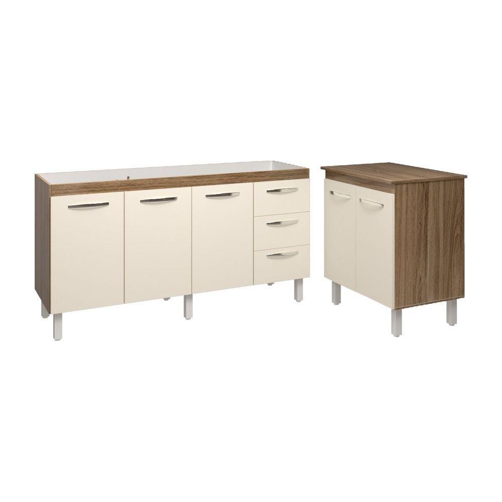 Cozinha Balcão Armário Gabinete De Pia 150 Cm Deise E Balcão Jane Para Microondas Ou Forno Elétrico Savana Off White