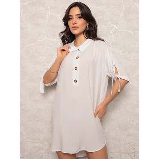 Vestido Chemise Feminino Ano Novo Réveillon Mullet Midi Botões Manga 3/4 Verão