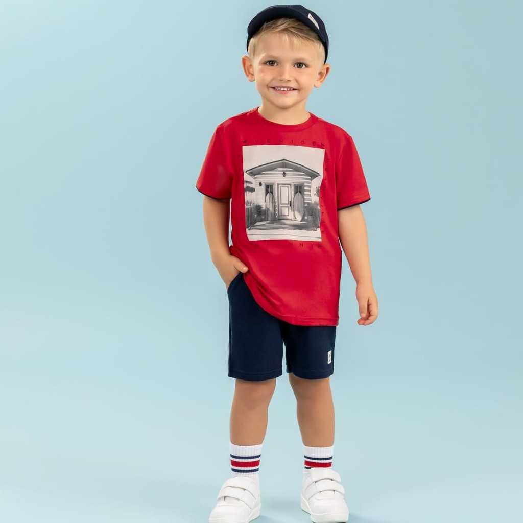 Conjunto Camiseta  Cotton e Bermuda Moletinho -  Glinny