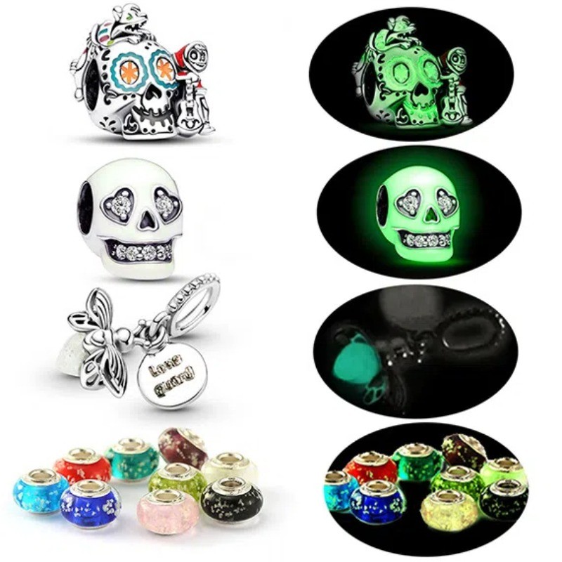 Novo Charme Berloque Aço Inoxidável Prata 925 Pingente Luminoso Contas DIY Bela Jóias Pulseira Colar Acessórios