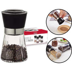 Moedor Para Sal Pimenta Tempero Condimentos Especiarias Triturador Manual Em Vidro E Metal 180ml