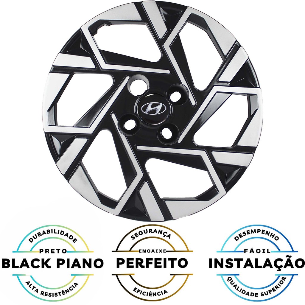 JG 4 Calota HB20 2024 25 Aro 15 Black Piano com Prata Metálico com Emblema — imagem 2 de 2