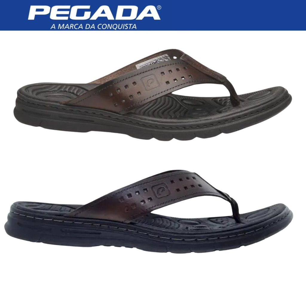 Chinelo Masculino Dedo Pegada Couro Macio Anatômico Confortável em Oferta na Shopee