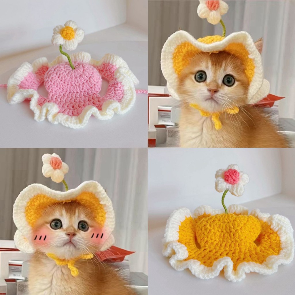 Chapéu De Gato De Estimação Acessório Bonito Flor Chapelaria Mão-Tecido Boné Traje Foto Prop Engraçado Filhote De Cachor