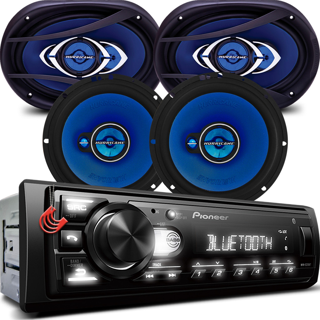 Kit Jogo Auto Radio Som Aparelho Automotivo Usb Pioneer + 4 Falantes Dianteiros e Traseiros Tampão - Spare Parts and Accessories for Vehicles
