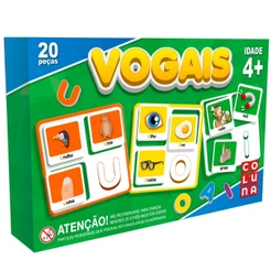 JOGO VOGAIS 20 PEÇAS COLUNA APRENDER PALAVRAS FRASES LETRAS AEIOU CRIANÇA BRINQUEDO INFANTIL BRINCAR