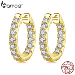 Brincos De Argola Bamoer 925 Sterling Sliver Sparking Moissanite Cor Dourada Joias Brilhantes Presentes Para Mulheres