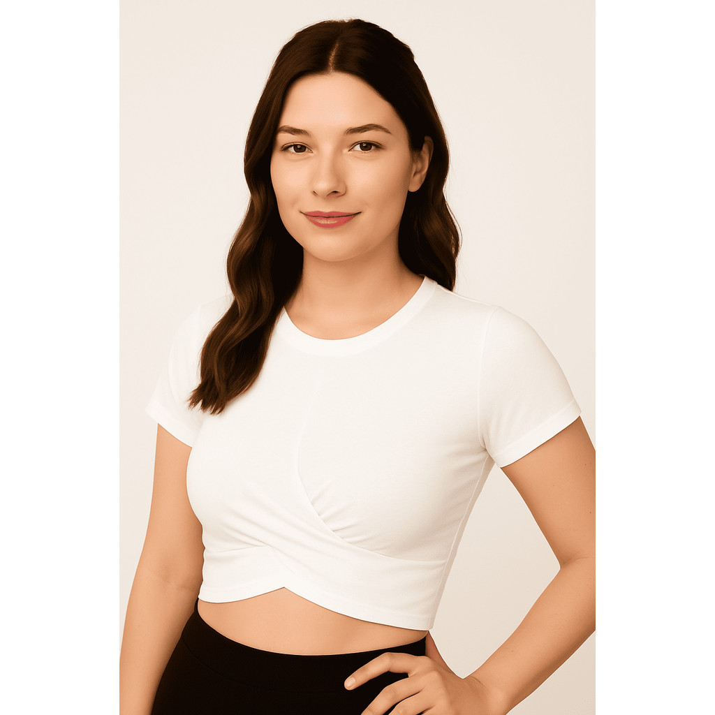Blusa cropped feminino canelado transpassado manga curta confortável