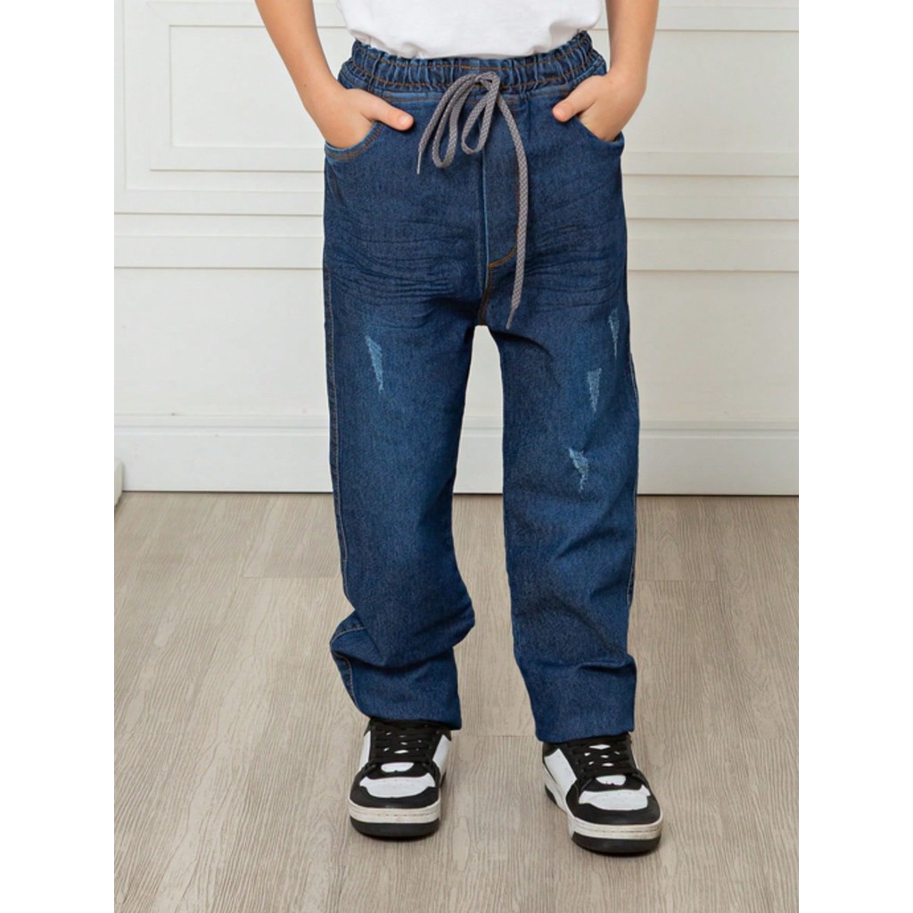 Calça jeans infantil com elástico menino Confortável 10 ao 16