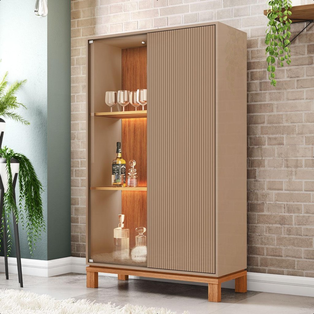 Cristaleira 2 Portas Com Led Interno Jace Cinza Caemmun em Oferta na Shopee