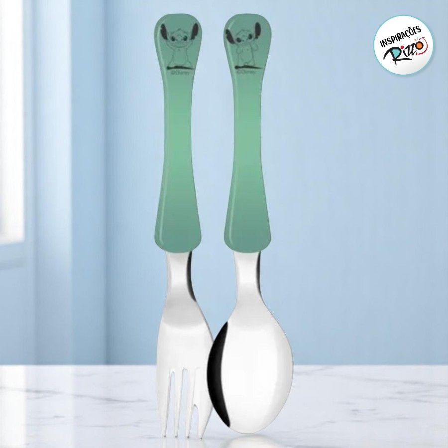 Kit Colher e Garfo Infantil - Stitch Verde - 1 unidade - Disney Original - Rizzo em Oferta na Shopee