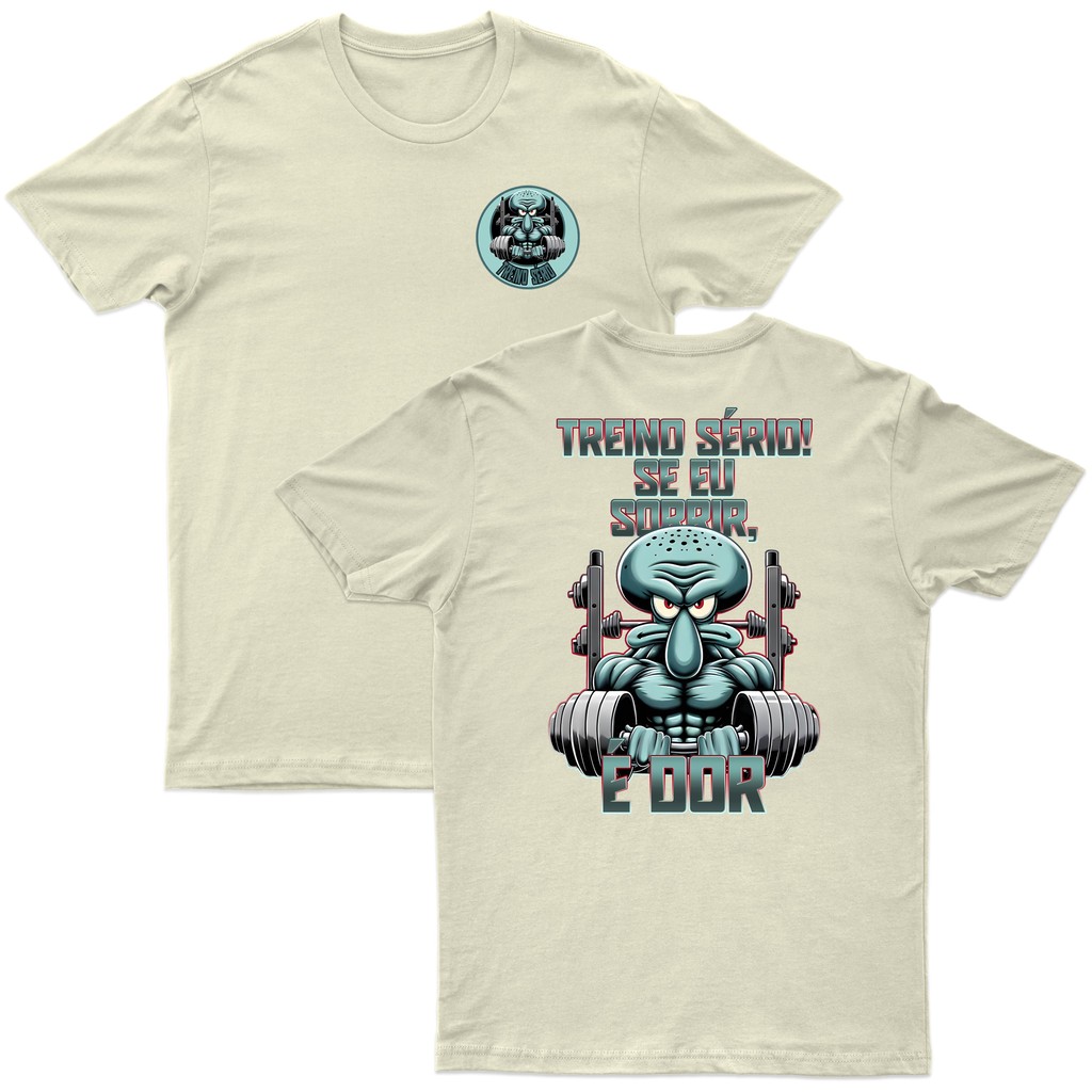 Camiseta Academia Bob Esponja Lula Molusco Moda Treino Sério Camisa 30.1 Algodão Meme Humor