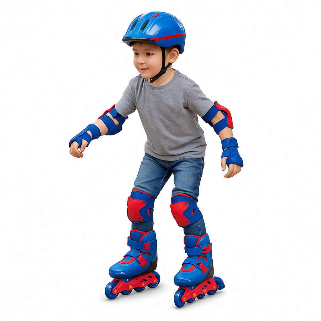 Patins Roller Ajustável Com Kit De Proteção Azul Patins Infantil Inline Azul e Vermelho M (32 ao 35)