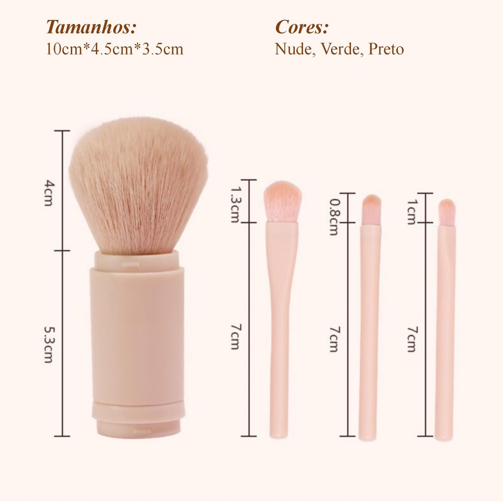 Kit de Pincéis De Maquiagem Retrátil 4 Em 1 Portátil Mini Pincel de Pó Compacto, Blush Iluminador e Sombra