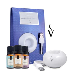 Kit Aromatizador USB + 3 Essências Via Aroma 10ml Baby Lavanda Vanilla