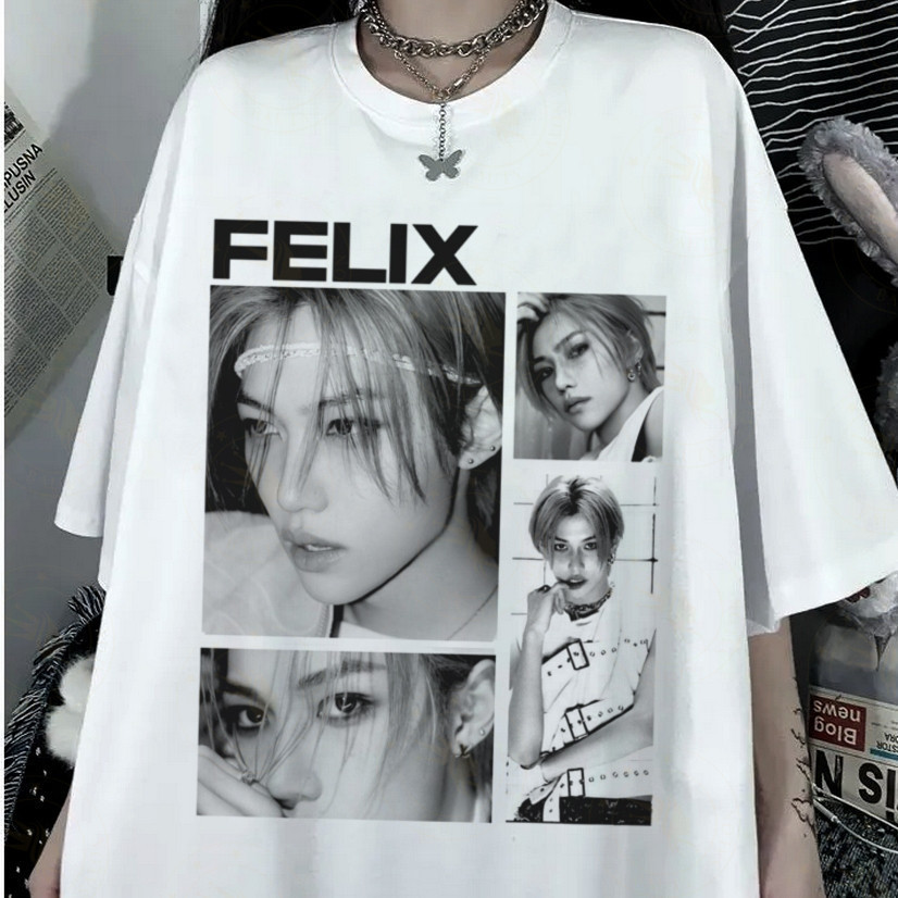 Camiseta 100% Algodão Stray Kids Kpop Felix Unissex em Oferta na Shopee