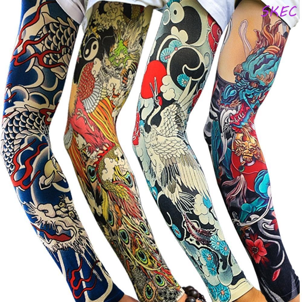 Manga De Tatuagem De Braço De Flor SKEC , Protetora Solar Masculina Elástica Fina , Protetor Comprida Seda Gelada
