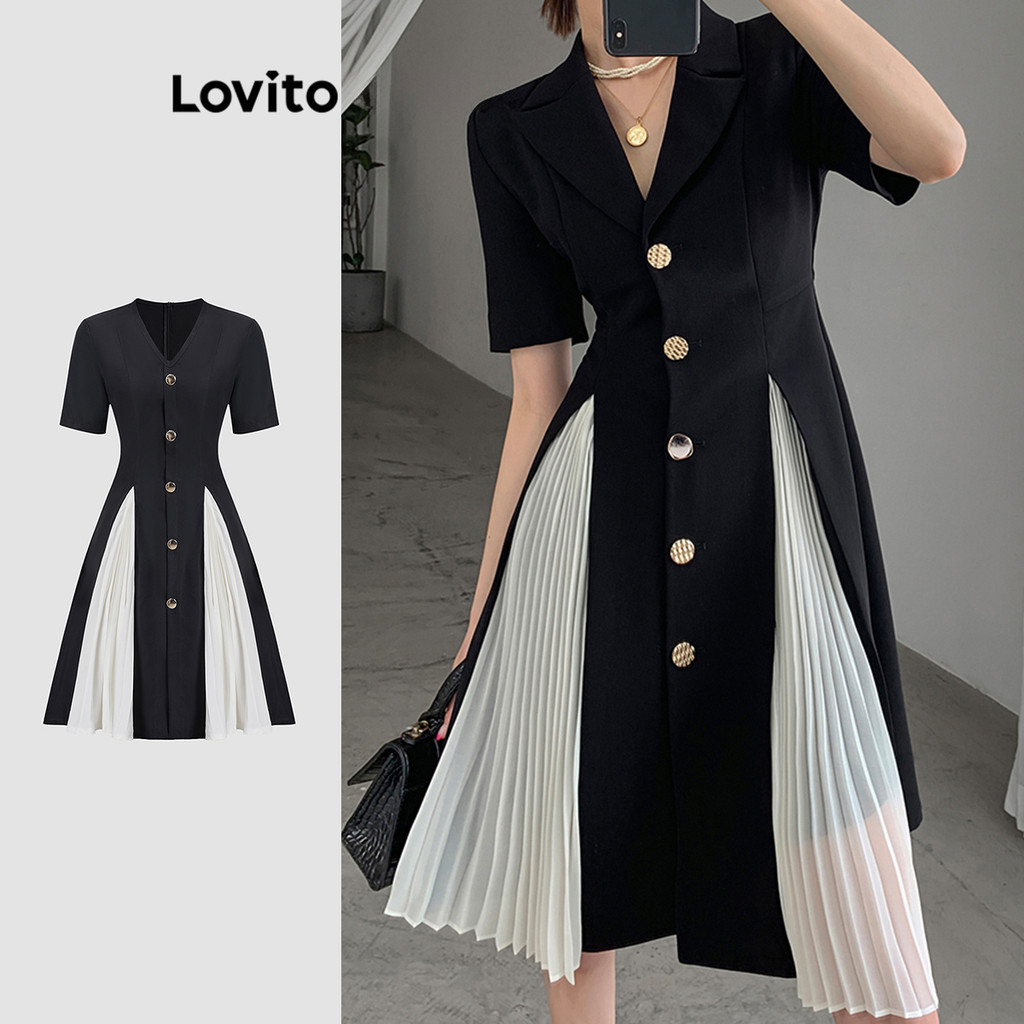 Lovito Vestido Elegante Com Costura Em Tecido Colorblock Vestido De Verão/Primavera Para Mulheres L113MD467 - Women Clothes