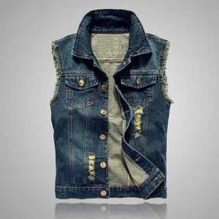 Masculino masculino Denim colete sem mangas colete fino-ajuste Denim colete superior roupas casuais