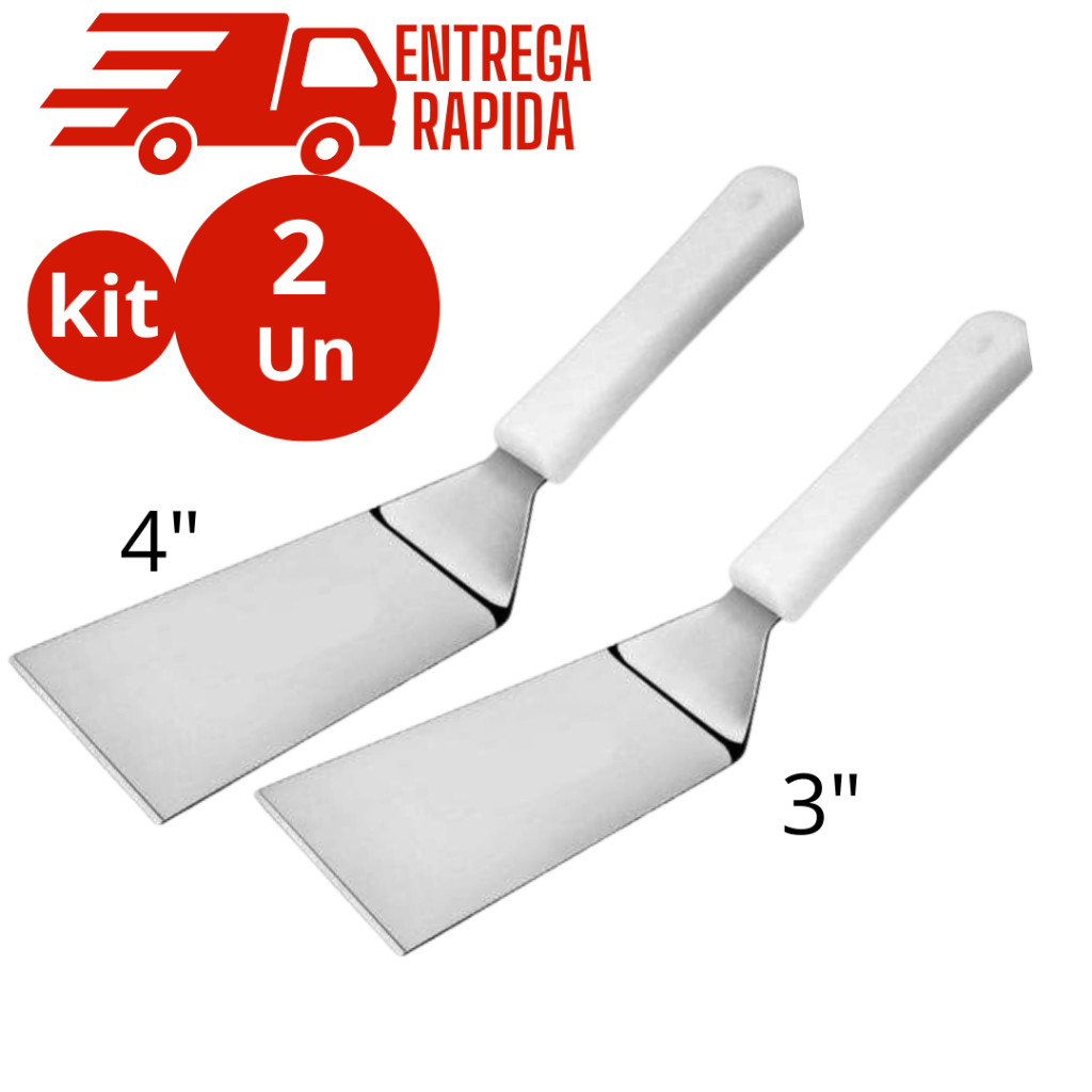 Imagem Kit 2 Espátula Chapeiro Profissional de Inox  Curva  3" E 4"- Cozinha Burger Churrasco