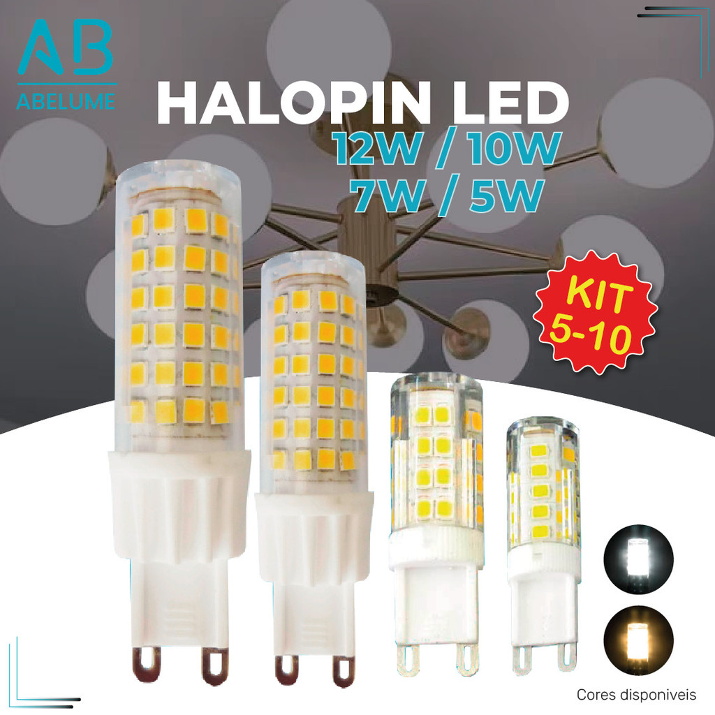 Kit 10 Lâmpada Led 12W 10W 7W 5W G9 Halopin | Luz Quente 2200K | Luz Fria 7000K Bipino | Arandelas e Decoração Bivolt em Oferta na Shopee