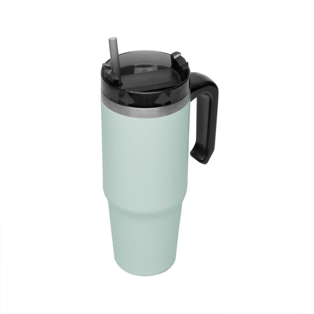 Copo Térmico Parede Dupla SlimTerm 890ml Canudo Verde Wolff Aço Inox Mantém Temperatura para Academia Viagens e Trabalho