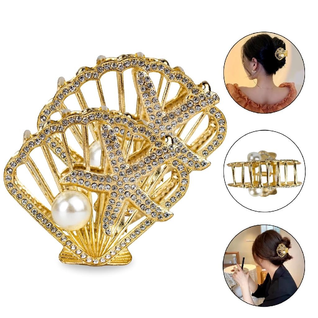 Kit 2 Presilha Grande Dourada Concha Pérola Estrela Cabelos Praia Acessório Cabelo Hair Penteado em Oferta na Shopee