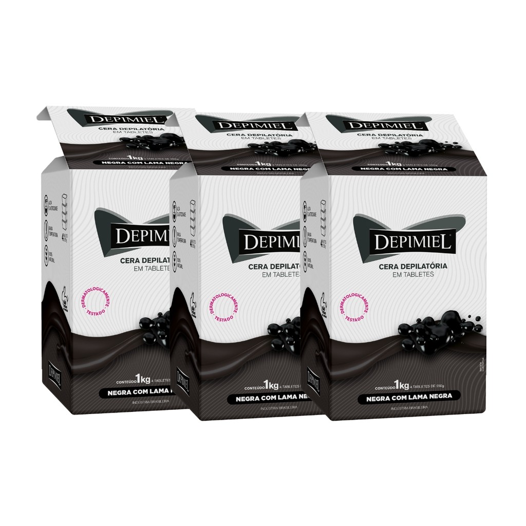 Kit 3 Cera Depilatória Tabletes Lama Negra Depimiel