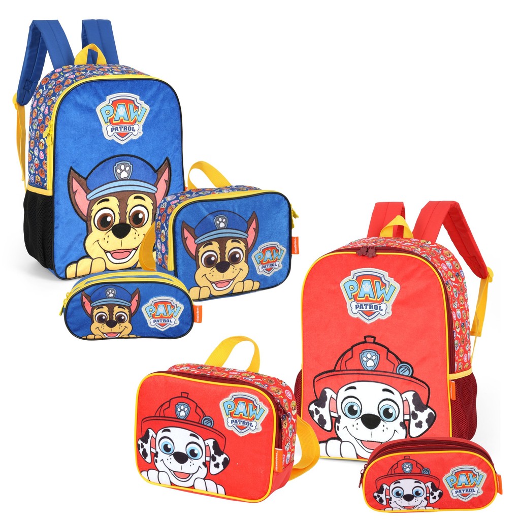 Kit Mochila Escolar de Costas + Estojo Duplo + Lancheira Térmica Patrulha Canina Pelúcia Luxcel em Oferta na Shopee