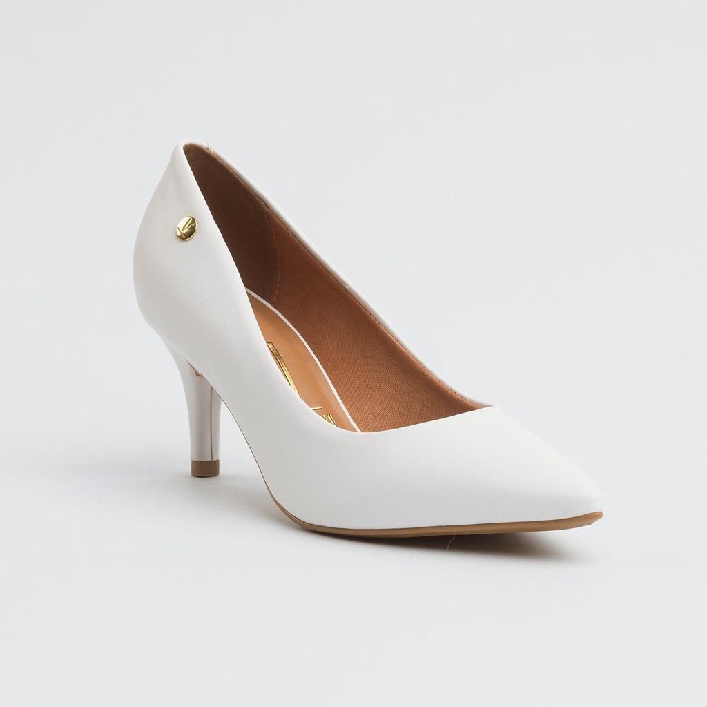 Sapato Social Feminino Scarpin Vizzano 1185702 Salto Fino Médio Branco Básico Confortável Básico