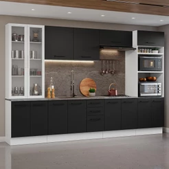 Armário de Cozinha Completa 340cm Branco/Preto Agata Madesa 01