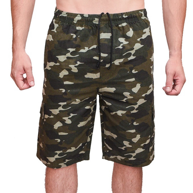Kit 3 Bermudas Shorts Sarja Brim Masculino Camuflada Militar Cargo 5 Bolsos Elástico Cordão Tática