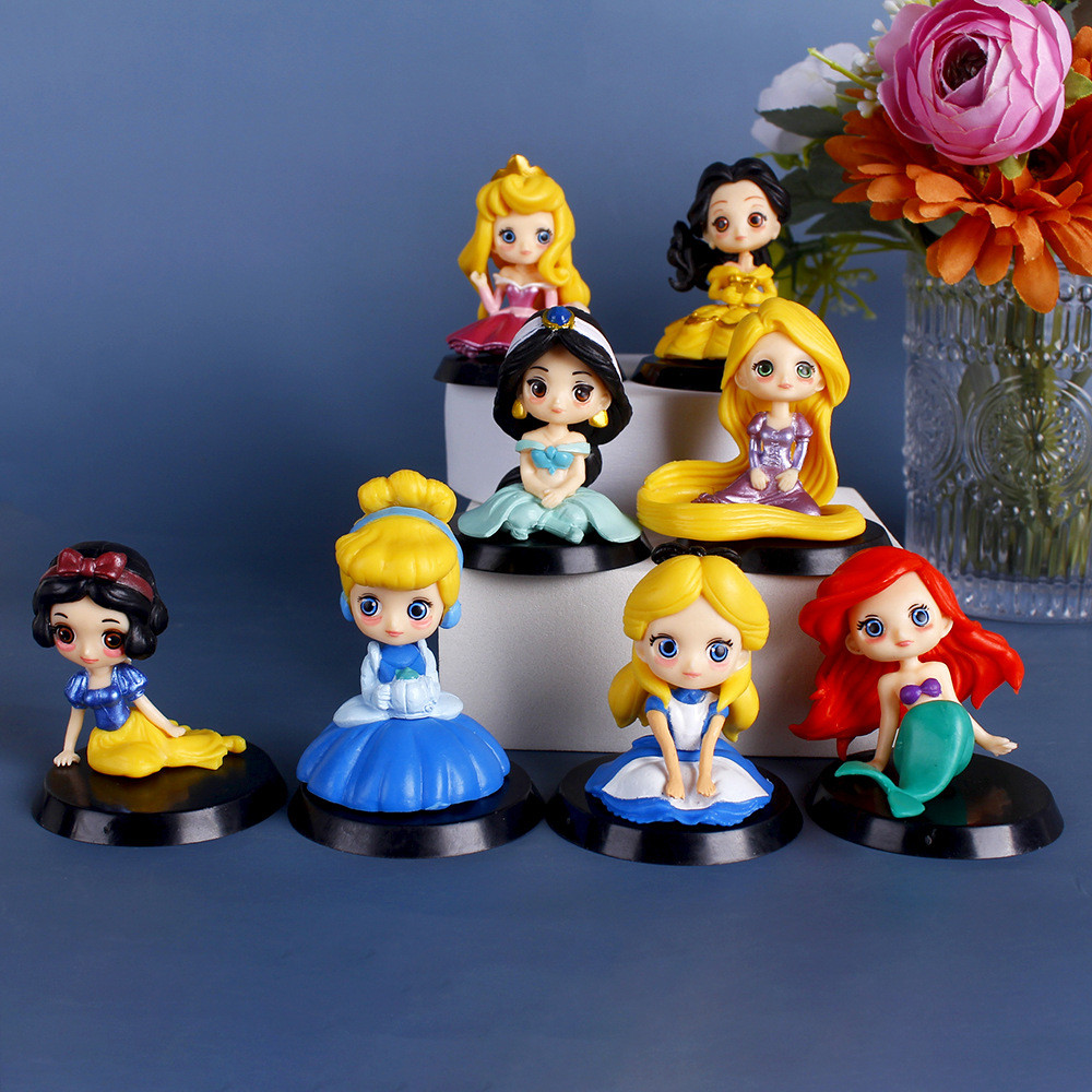 8Pcs/Set 6cm Disney Princesa Anime Figura Emaranhado Cinderela Branca De Neve Jasmim Aurora
