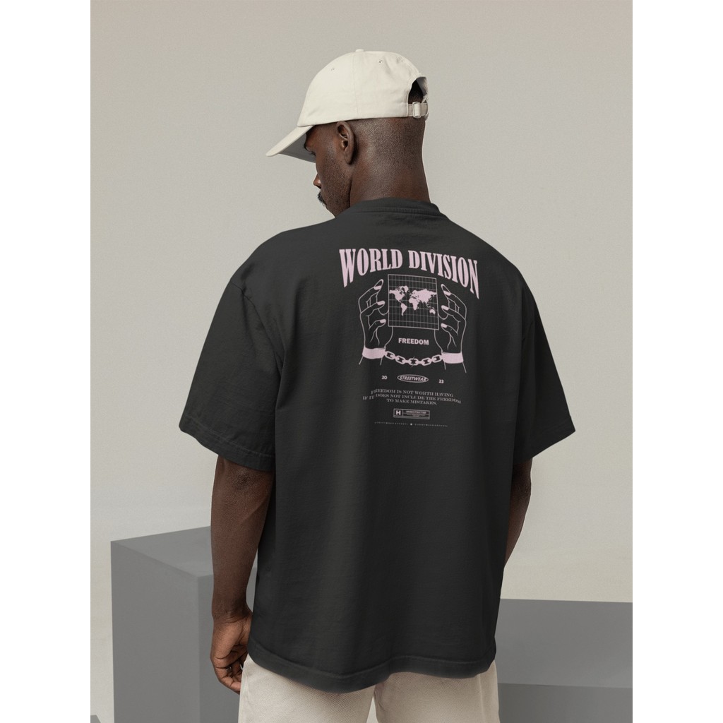 Camisa Camiseta Oversized Streetwear Masculino Urbano Treino Preto e Off Whte Estampado - World Division
