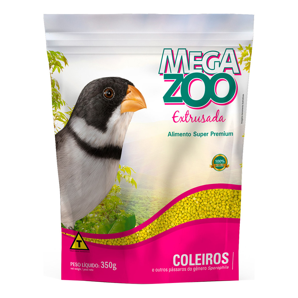 Ração Megazoo Coleiros 350g Super Premium Extrusada Para Pássaros Alimento Completo