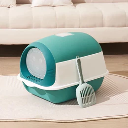 Caixa de Areia Para Gatos Banheiro Sanitario Grande Resistente Oval Com tampa e Pá higiênica WC Enibidor de Odores
