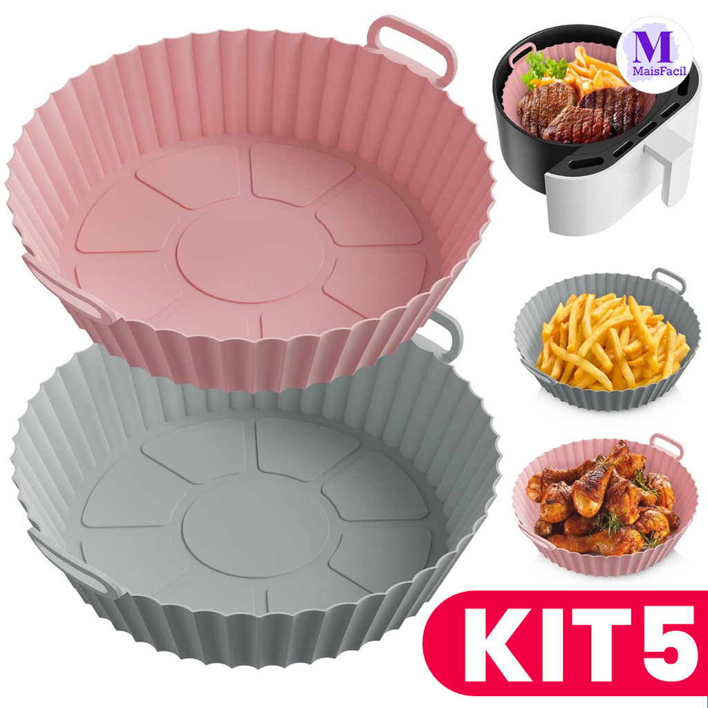 Kit 5 Forma de Silicone para Air Fryer Forno Microondas Fritadeira Assadeira Reutilizável Antiaderente em Oferta na Shopee