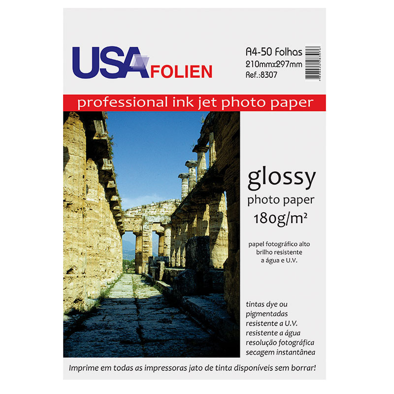 Papel fotográfico glossy paper A4 180g com 50 folhas 8307 Usa Folien
