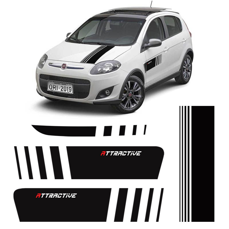 Faixas Palio Attractive 2013 2014 2015 2016 Adesivo Preto em Oferta na Shopee