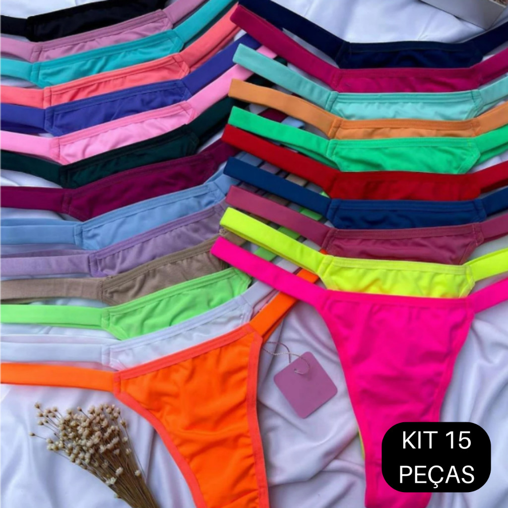 Kit 15 Calcinha Regulagem Levanta Bumbum Fio Duplo Fio Dental Lingerie Conforto Tanga Feminina