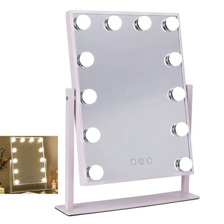 Espelho Camarim Grande 12 Lampadas LED Brilho Ajustavel 3 Tons Rotaçao 360º Iluminaçao Maquiagem Penteadeira Bancada