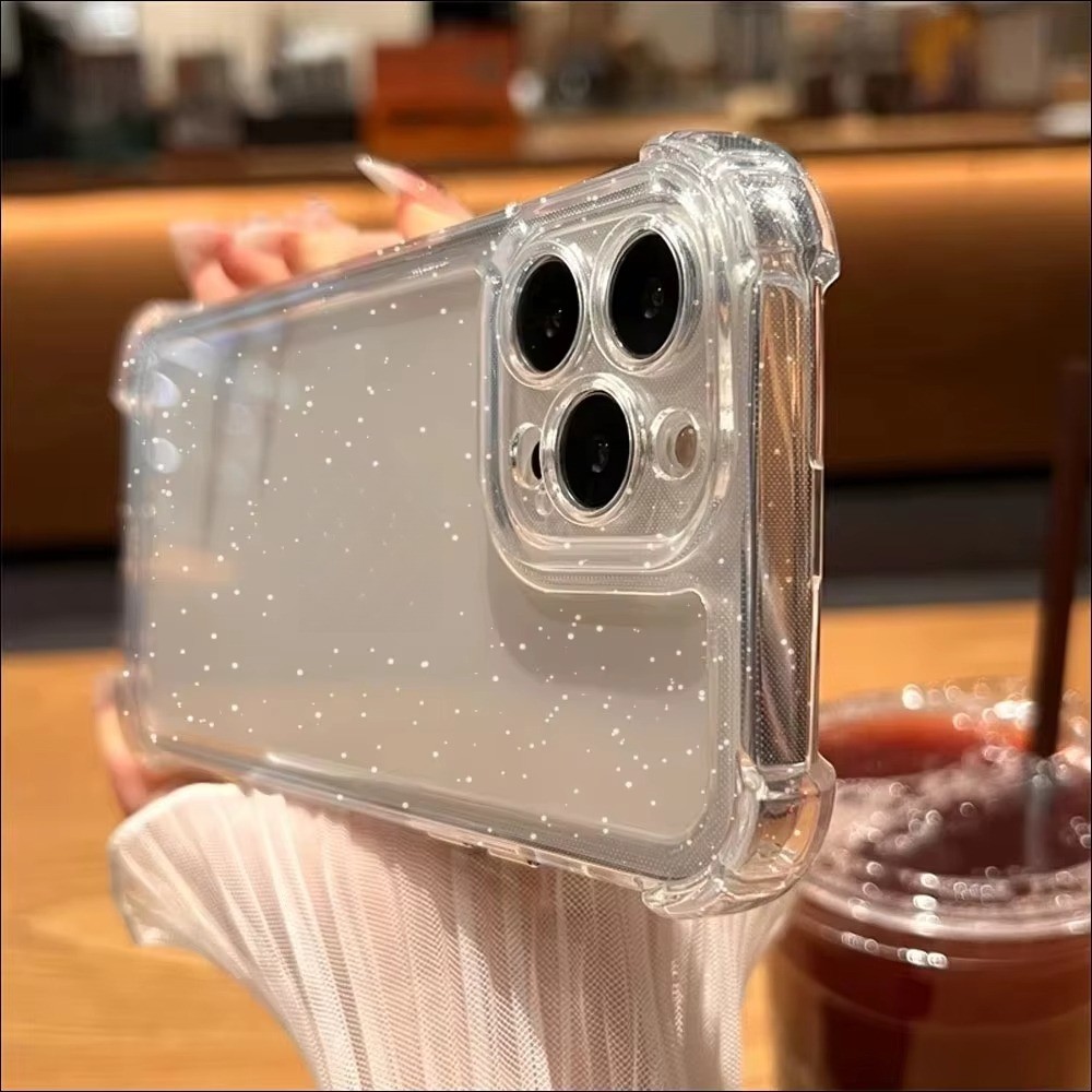 Simples Glitter Bling Caso Claro Para iPhone 17 16e 15 14 13 12 11 Pro Max Plus XR XS Quatro Cantos Capa Macia em Oferta na Shopee