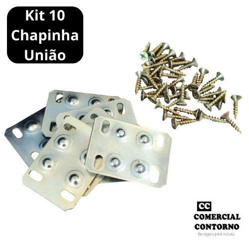 Kit 10 Chapas de União 35x46mm com Parafusos – Reforço para Móveis em Aço Galvanizado